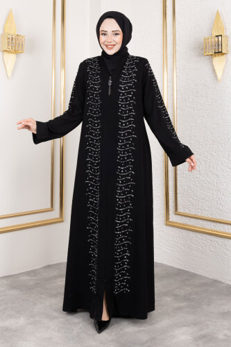 Nokta Taş Detaylı Abaya TSD250171 Siyah 