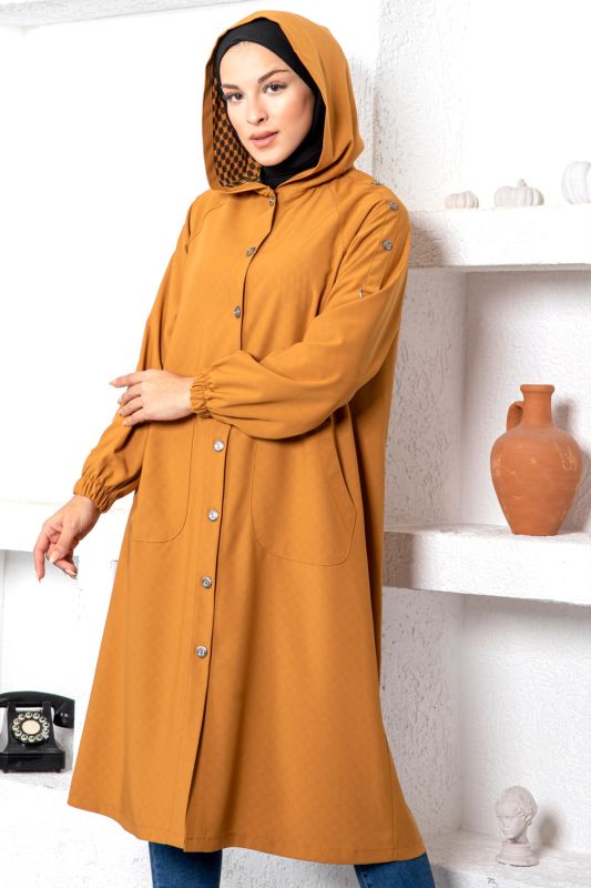 Omuzu Düğme Detaylı Tesettür Kap TSD221201 Hardal - 4