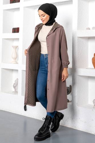 Omuzu Düğme Detaylı Tesettür Kap TSD221201 Kahverengi 