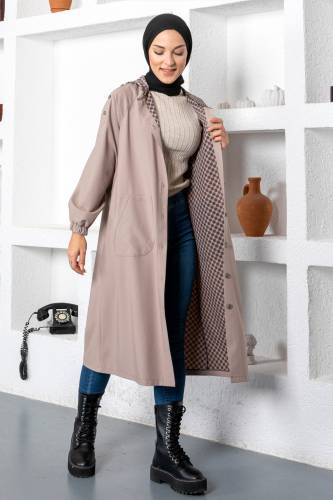 Omuzu Düğme Detaylı Tesettür Kap TSD221201 Vizon 