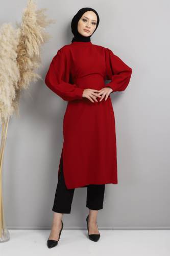 Omuzu Düğmeli Tunik TSD220626 Bordo - Tesettür Dünyası (1)