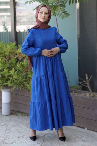 Omuzu Fırfırlı Elbise TSD220641 İndigo 