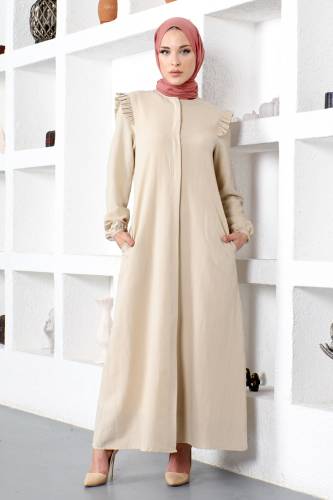 Omuzu Fırfırlı Ferace TSD230108 Bej 