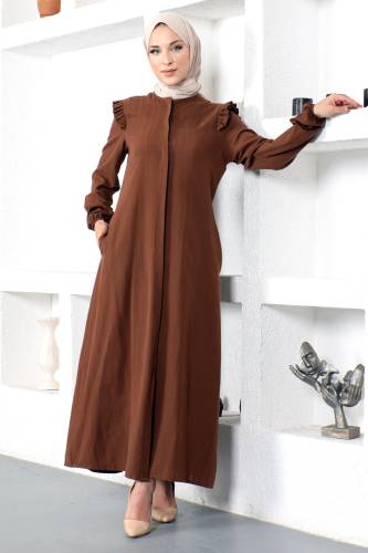 Omuzu Fırfırlı Ferace TSD230108 Kahverengi 