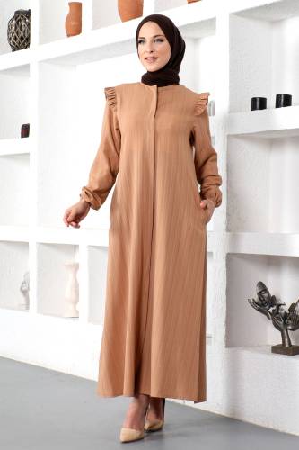 Omuzu Fırfırlı Ferace TSD230108 Taba 