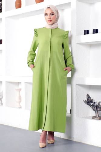 Omuzu Fırfırlı Ferace TSD230108 Yeşil 