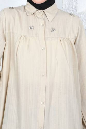 Omuzu Taşlı Tunik TSD230371 Bej - 4