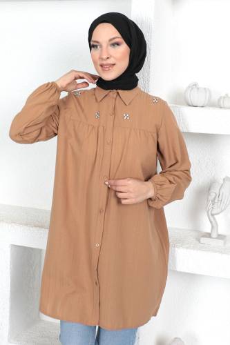 Omuzu Taşlı Tunik TSD230371 Camel - Tesettür Dünyası (1)