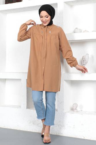 Omuzu Taşlı Tunik TSD230371 Camel 