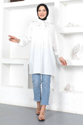 Omuzu Taşlı Tunik TSD230371 Ekru 