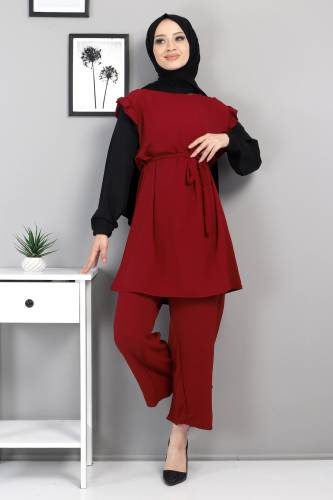 Omzu Fırfır Detaylı Takım TSD220520 Bordo 