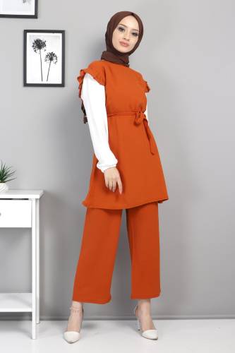 Omzu Fırfır Detaylı Takım TSD220520 Kiremit 