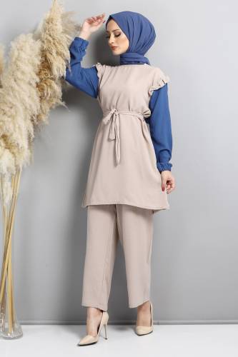 Omzu Fırfır Detaylı Takım TSD220520 Vizon 