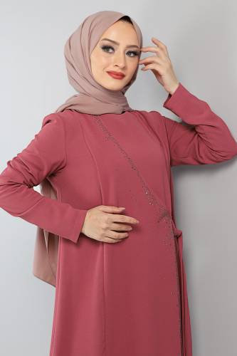 Önden Bağlamalı Elbise TSD220434 Gül Kurusu - 2