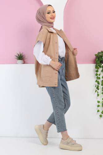 Önden Cepli Kot Yelek TSD220429 Camel 