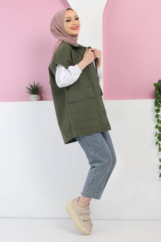 Önden Cepli Kot Yelek TSD220429 Haki 