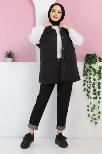 Önden Cepli Kot Yelek TSD220429 Siyah 