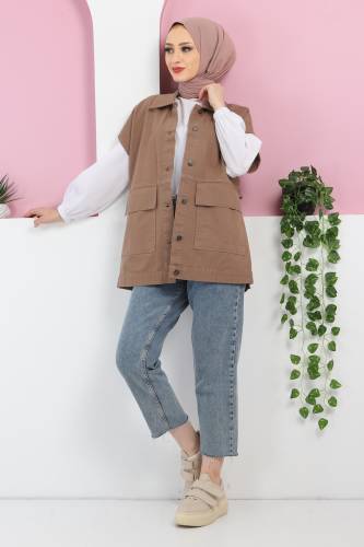 Önden Cepli Kot Yelek TSD220429 Vizon 