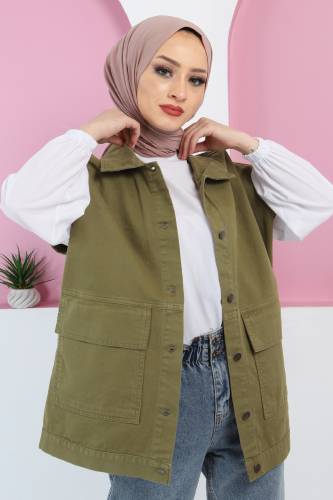Önden Cepli Kot Yelek TSD220429 Yeşil - 2