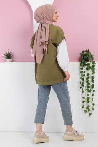 Önden Cepli Kot Yelek TSD220429 Yeşil - 4