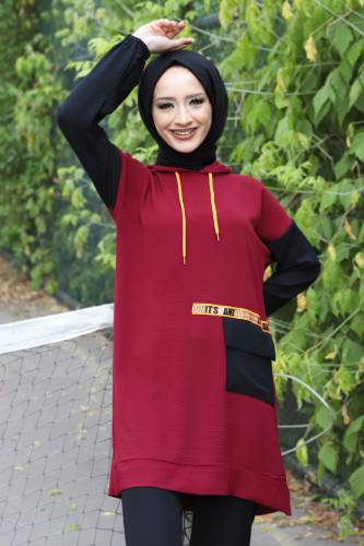 Önden Cepli Tunik TSD220528 Bordo - Tesettür Dünyası (1)