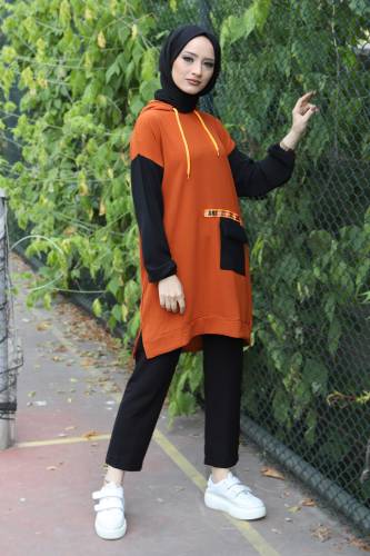 Önden Cepli Tunik TSD220528 Kiremit - 1