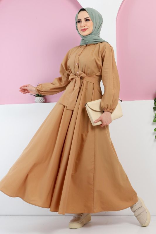 Önden Düğmeli Elbise TSD220316 Camel - 1