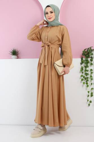 Önden Düğmeli Elbise TSD220316 Camel - 3