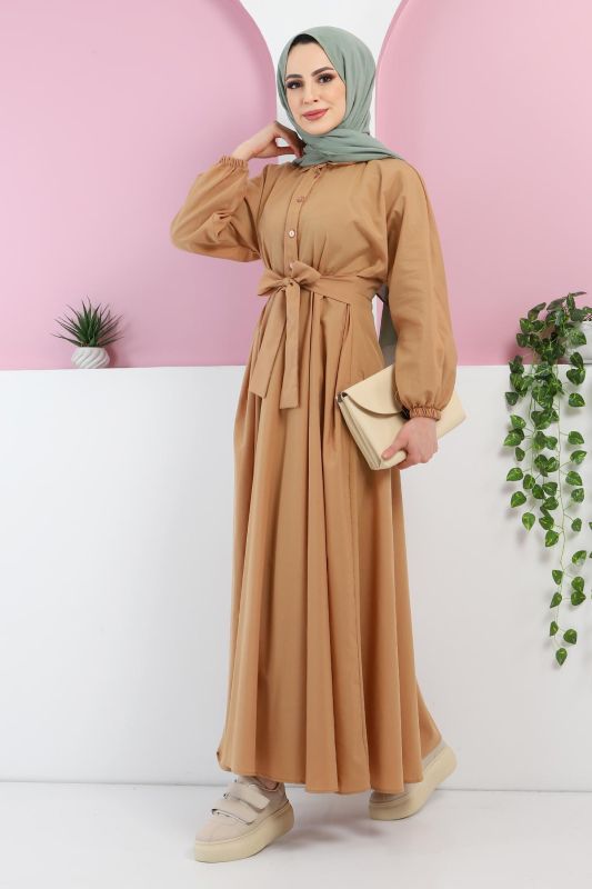 Önden Düğmeli Elbise TSD220316 Camel - 3