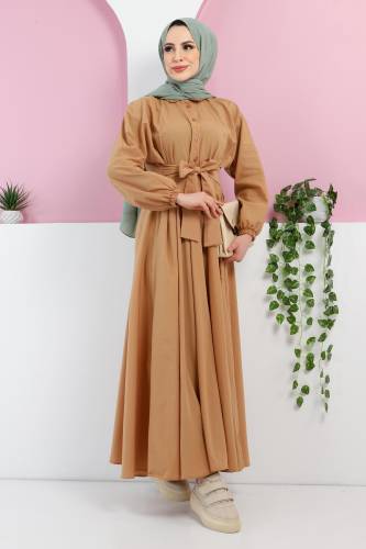 Önden Düğmeli Elbise TSD220316 Camel - 2