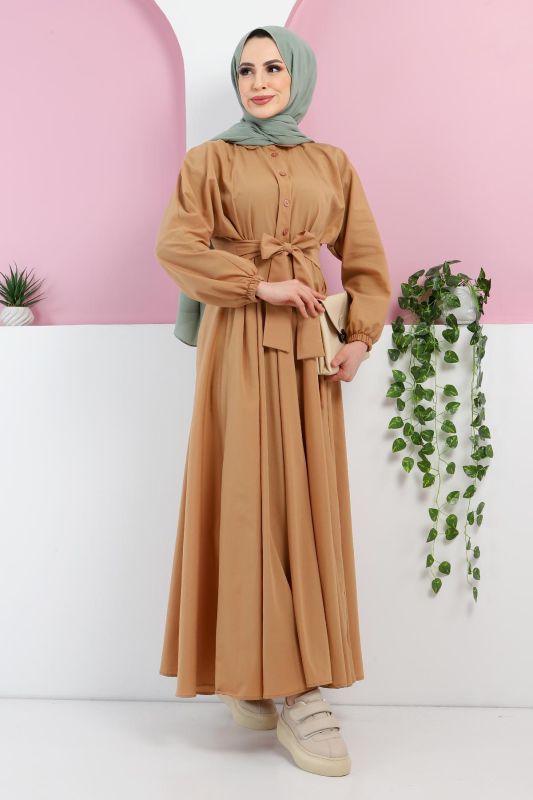 Önden Düğmeli Elbise TSD220316 Camel - 2