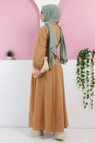Önden Düğmeli Elbise TSD220316 Camel - 5