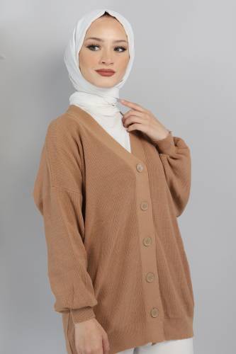 Önden Düğmeli Triko Hırka TSD220712 Kahverengi 