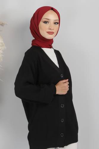 Önden Düğmeli Triko Hırka TSD220712 Siyah 