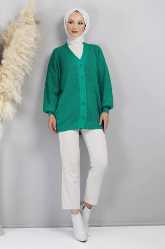 Önden Düğmeli Triko Hırka TSD220712 Yeşil 