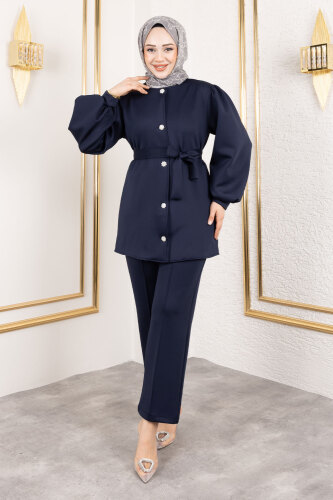 Önden Düğmeli Scuba Takım TSD250133 Lacivert 