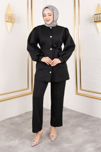 Önden Düğmeli Scuba Takım TSD250133 Siyah 