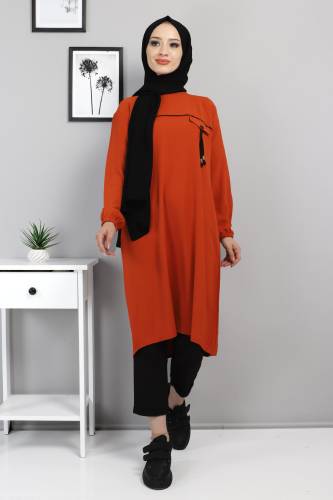 Önden Düğmeli Tunik TSD220518 Kiremit 