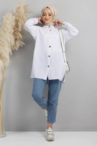Önden Düğmeli Tunik TSD220637 Beyaz 