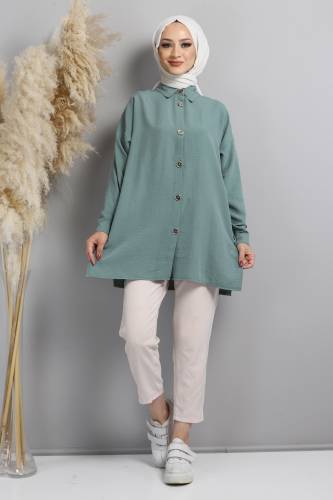 Önden Düğmeli Tunik TSD220637 Mint Yeşili 