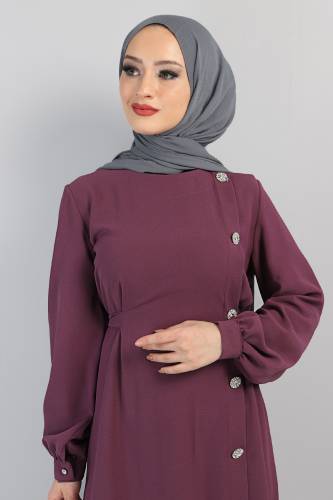 Önden Taşlı Elbise TSD220433 Mor - 2