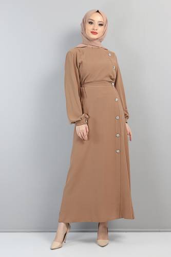 Önden Taşlı Elbise TSD220433 Vizon 