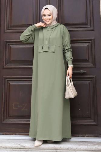 Önden Yarım Fermuarlı Kapüşonlu Spor Elbise TSD240221 Mint Yeşili 