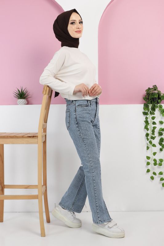 Önden Yırtmaçlı Kot Pantolon TSD220430 Açık Mavi - 3