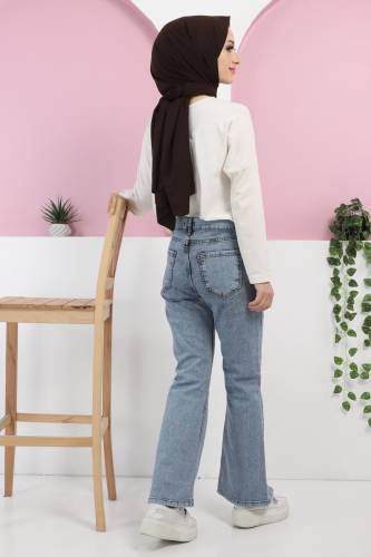 Önden Yırtmaçlı Kot Pantolon TSD220430 Açık Mavi - 4