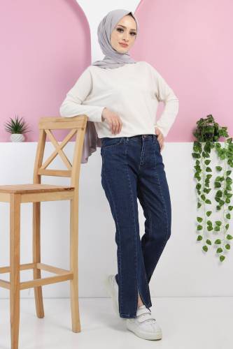 Önden Yırtmaçlı Kot Pantolon TSD220430 Mavi 