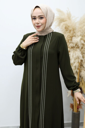 Önü Biyeli Volanlı Tesettür Ferace TSD260143 Haki - Tesettür Dünyası (1)