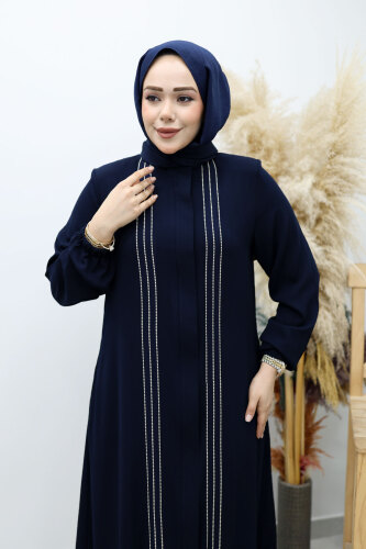 Önü Biyeli Volanlı Tesettür Ferace TSD260143 Lacivert - Tesettür Dünyası (1)