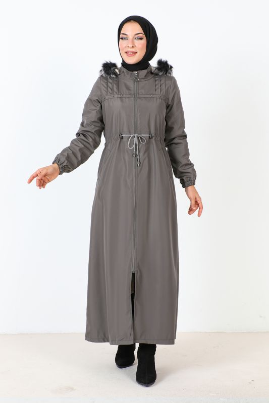 Önü Çakımlı Tam Boy Mont TSD231012 Gri - Tesettür Dünyası
