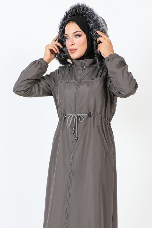 Önü Çakımlı Tam Boy Mont TSD231012 Gri - Tesettür Dünyası (1)